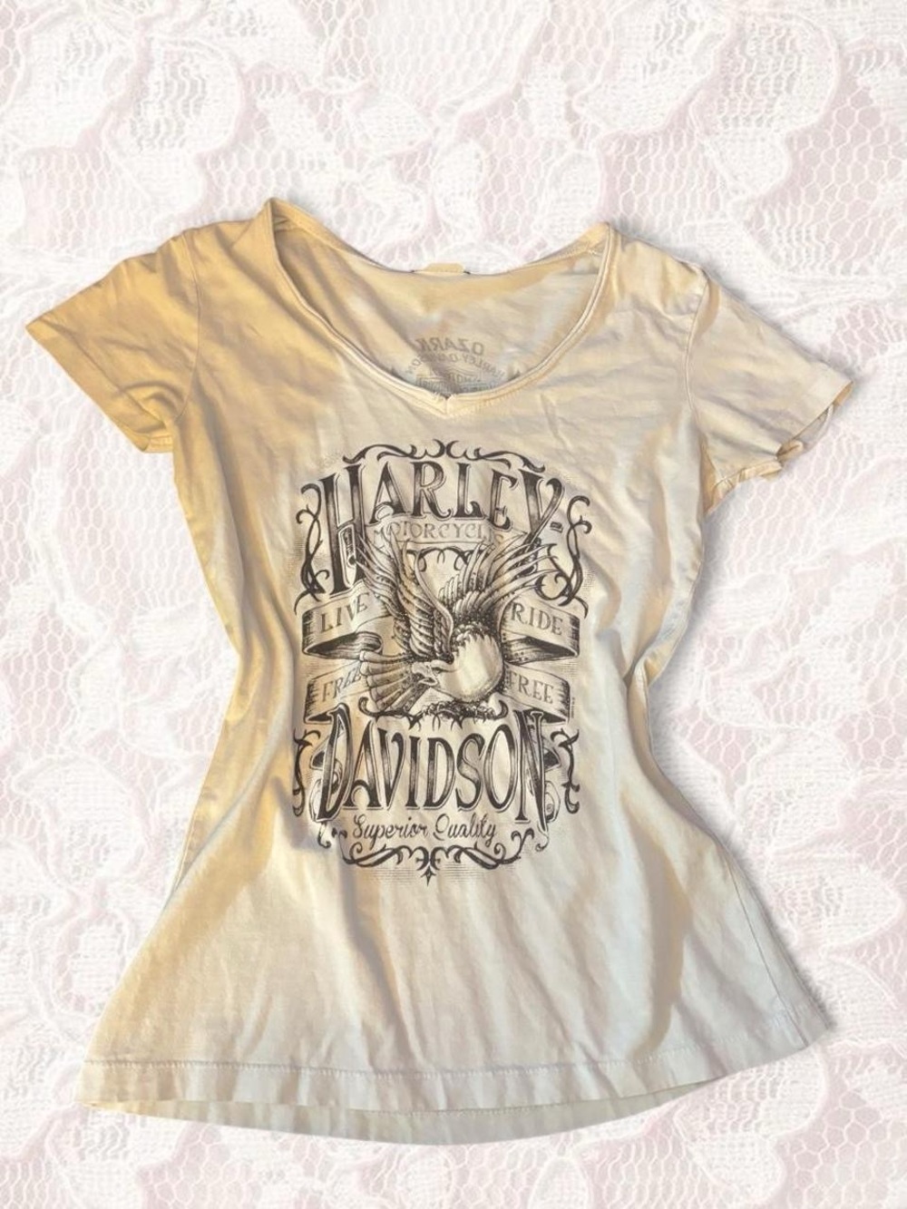 Harley-Davidson Women's Cream Graphic vNeck Tee